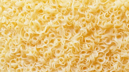 Top view of raw yellow pasta noodles laid out in a creative, organized pattern, perfect for food backgrounds and culinary design concepts.