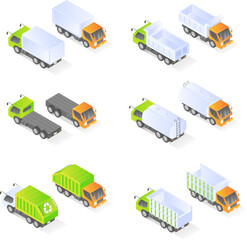 Trucks various types isometric concept