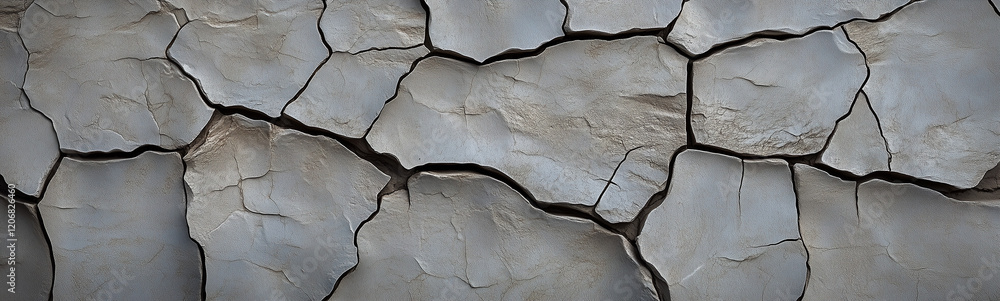 Poster cracked earth texture: a close-up abstract view of cracked earth, revealing a intricate network of f