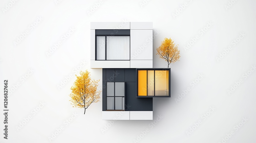 Aufkleber modern minimalist architectural design featuring abstract house structure with unique window arrange