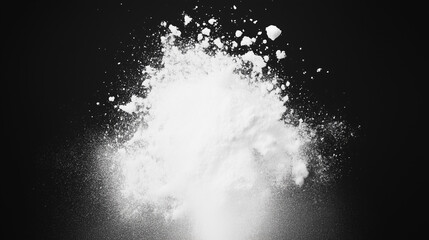 Obraz premium White Powder Explosion: A dramatic high-speed image of white powder exploding against a black background, creating a dynamic and textural cloud of particles.