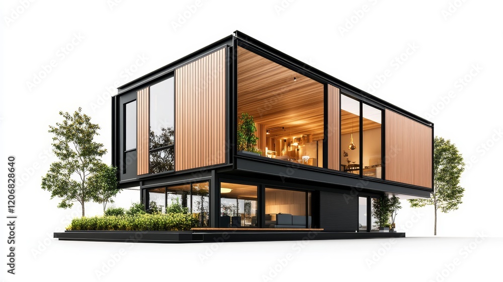 Aufkleber modern minimalist house with natural elements featuring large windows and open spaces in a clean arc