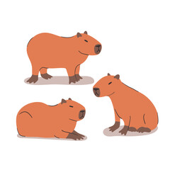Cute hand drawn illustration set with capybaras . Animal vector objects isolated on white. Template for package, gift card, ads design