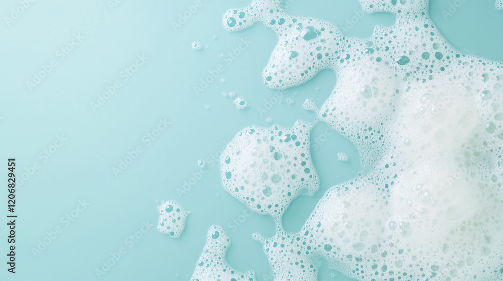 Aufkleber abstract foam on blue: delicate white foam swirls and bubbles on a soft blue background, creating an