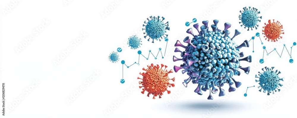 Aufkleber a colorful illustration of virus particles with varying sizes, representing microorganisms and their