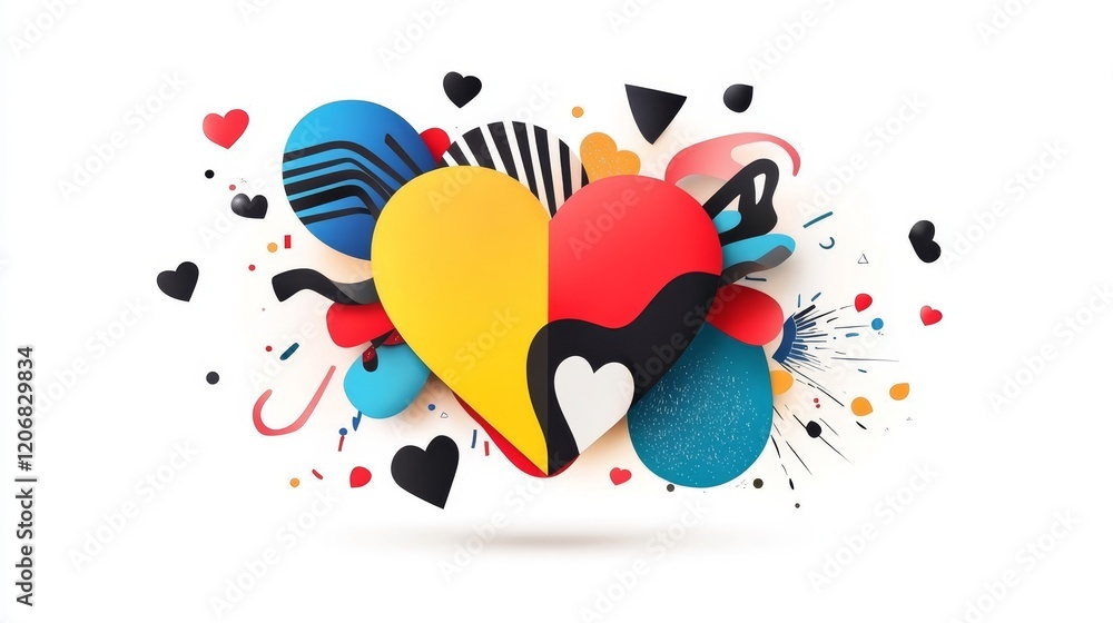 Aufkleber colorful abstract heart composition with playful shapes and patterns on a bright background for cele