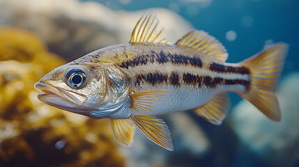 Fototapeta premium striped fish underwater close-up