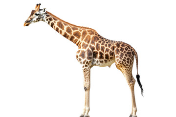 Obraz premium Giraffe stands gracefully with long neck at a wildlife reserve during daylight