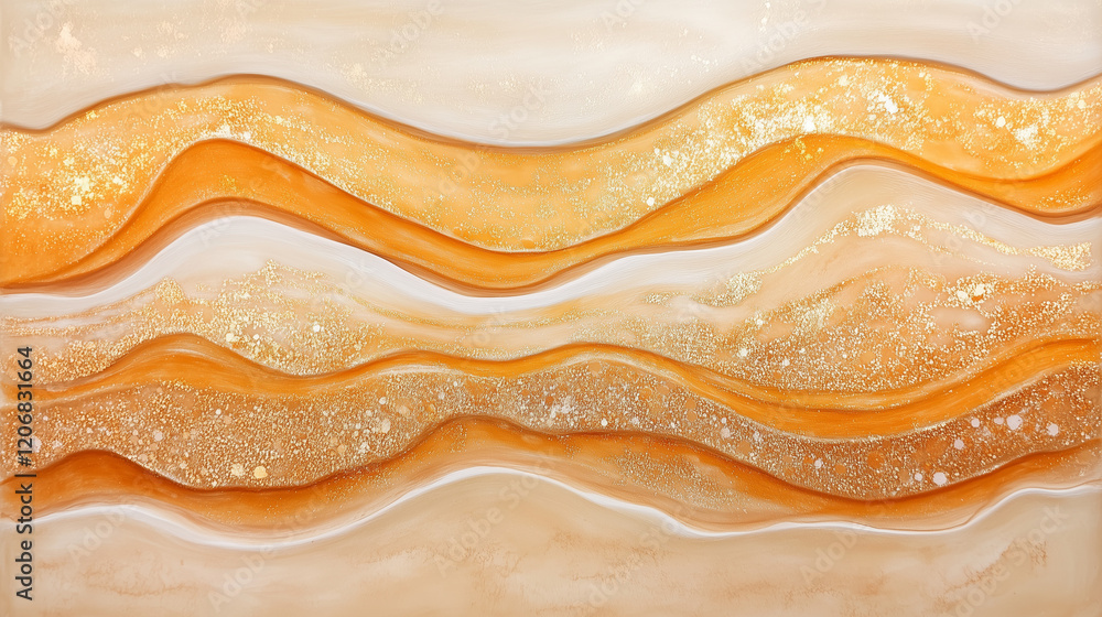 Poster abstract resin art: a mesmerizing abstract artwork featuring fluid, swirling layers of golden and pe