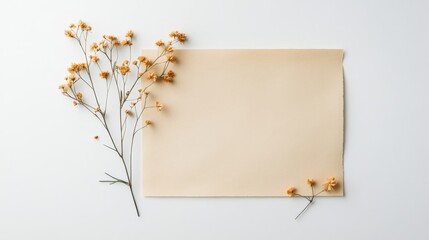Elegant Arrangement of Yellow Flowers Alongside Blank Beige Paper for Creative Projects, Invitations, or Artistic Expressions in Minimalist Style