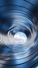 Abstract Blue Metal Tunnel Leading to Sky Hopeful Future