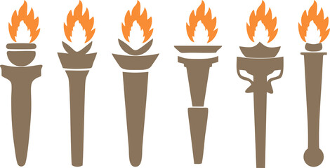 Fire torch flame icons with transparent background Classical Olympic games sign as symbol of Victory, success or achievement. Burning flame torches in for poster, banner or flyer designing. PNG