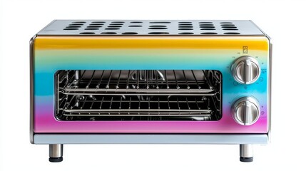 A vibrant and modern toaster oven featuring a colorful gradient design, perfect for contemporary kitchens.