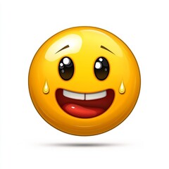 Fototapeta premium Cheerful yellow emoji character with big eyes and a wide smile expressing happiness and joy, suitable for various digital communication purposes and social media posts.