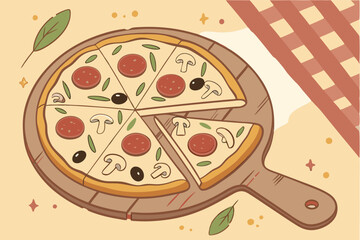 doodle pizza clipart vector, pizza vector in plate