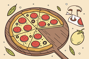 doodle pizza clipart vector, pizza vector in plate