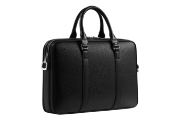 Stylish black leather bag with structured design suitable for work or travel