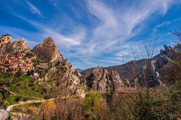 views of the village of Castelmezzano inside the Dolomiti Lucane, Potenza province Basilicata