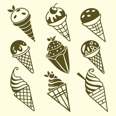 Ice Cream and Popsicle Icons Silhouettes set vector 