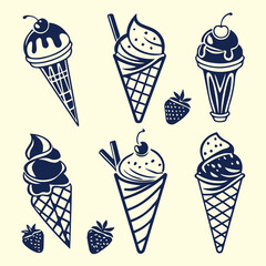Ice Cream and Popsicle Icons Silhouettes set vector 