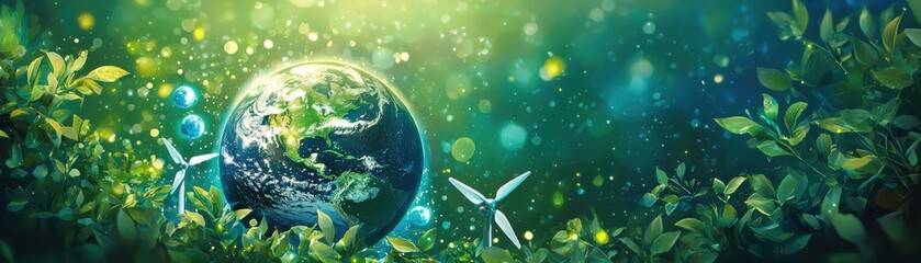 A vibrant depiction of Earth surrounded by lush green leaves, symbolizing nature's beauty and the importance of environmental conservation.