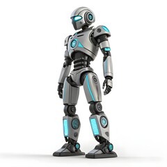 Futuristic Robot Standing on White Background