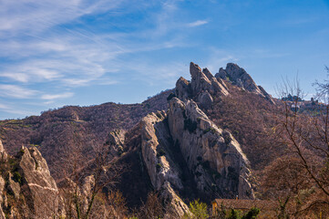 landscape inside the Dolomiti Lucane from the village of Castelmezzano, Potenza province, Basilicata