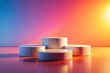 Sunset-bathed minimalist podium showcases your product, AI-generated for clean, impactful visuals.