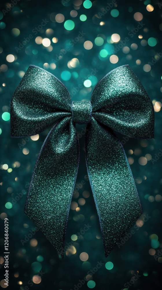 Poster presents adorned with shimmering teal ribbons create a festive atmosphere filled with sparkling boke