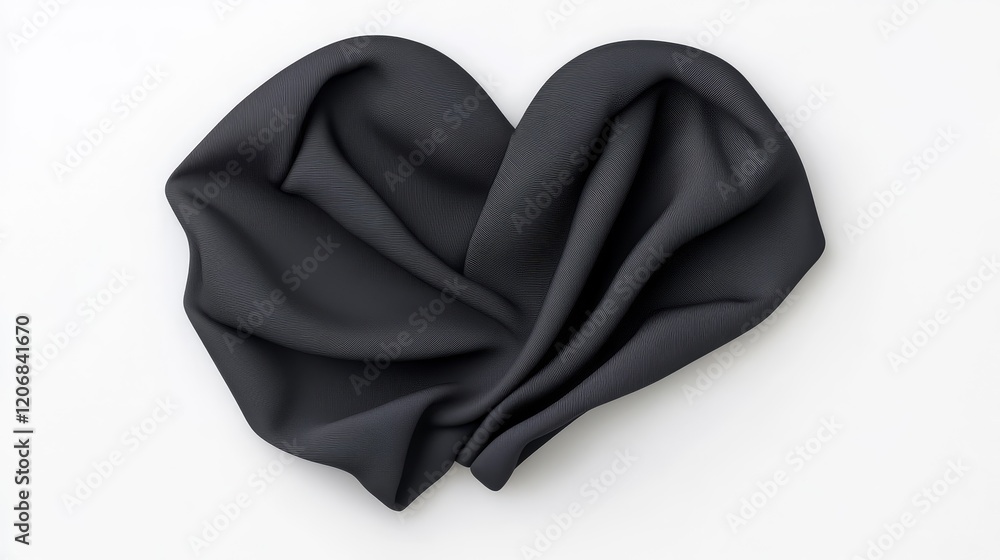 Aufkleber Elegant Black Fabric in Heart Shape Displaying Curves and Texture for Artistic and Romantic Themes in Photography and Design Projects