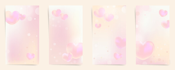Pastel hearts layout for romantic love wedding phone invites
