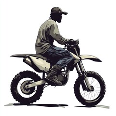 Naklejka premium Man riding dirt bike, outdoor, silhouette, leisure activity.