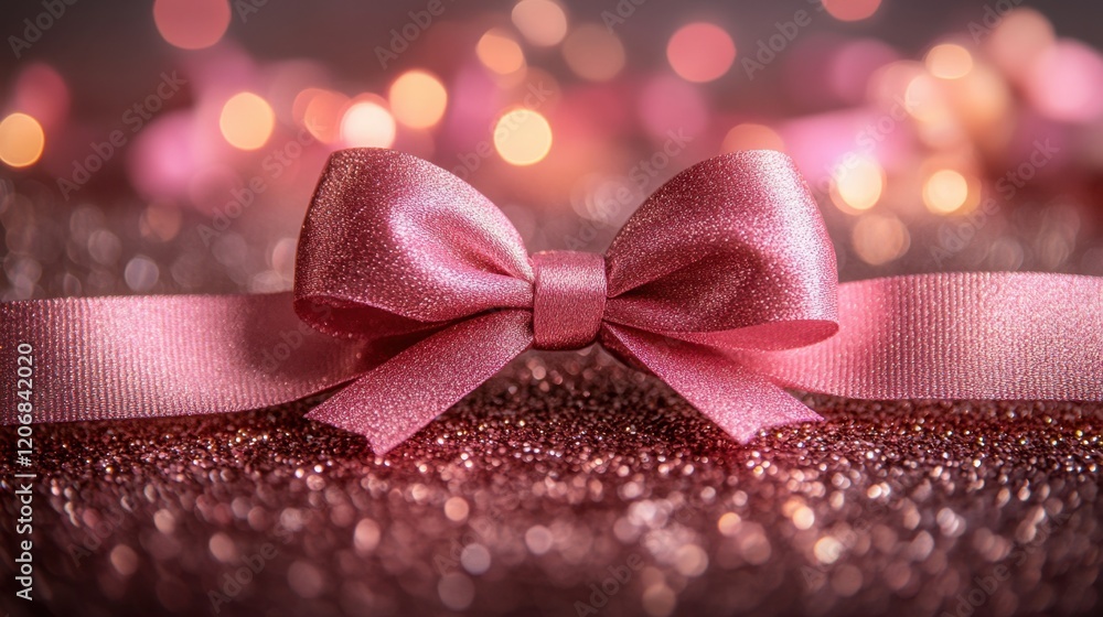 Poster pink sparkling bow accentuating a festive setting with shimmering lights and a delicate ribbon for c