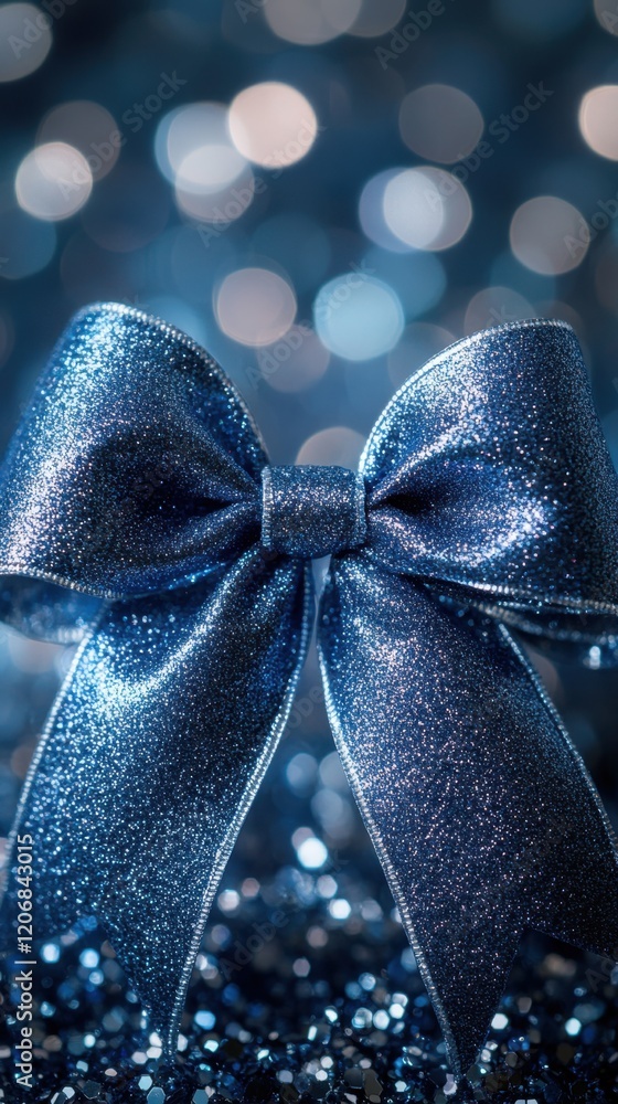 Poster sparkling blue bow glimmers against a backdrop of soft lights in an enchanting setting