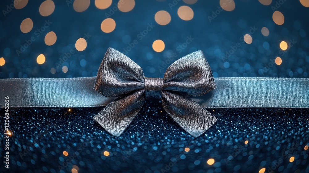 Aufkleber delicate ribbon bow resting on a shimmering blue surface adorned with sparkling lights at a festive 