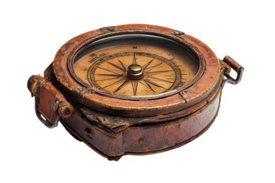 Vintage compass resting on a wooden table showcasing intricate design and historical significance from a maritime era
