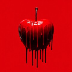 Red Apple Covered In Dark Dripping Liquid