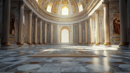 Obraz premium Grandiose Marble Hall: A Digital Rendering of an Opulent Classical Interior