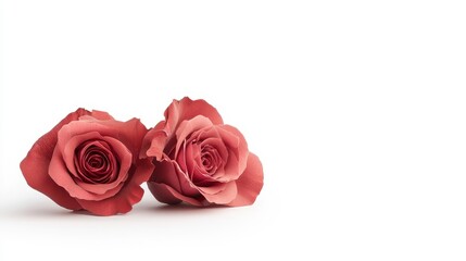 Fototapeta premium Two Beautiful Pink Roses on a White Background Perfect for Romantic Occasions, Floral Designs, and Celebrations Celebrating Love and Friendship in Various Contexts