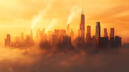 skyline covered in smog, illustrating air pollution and its role in climate change 