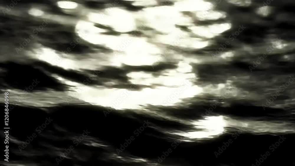 Poster sunlight glimmering across dark water surface, generating soft bokeh and gentle rippling waves movin