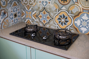 kitchen interior with abtract mozaic decoration.