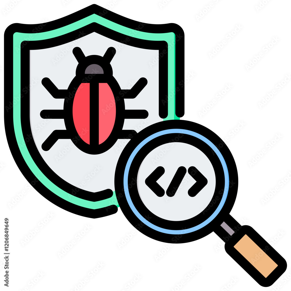 Poster virus scan outline color icon