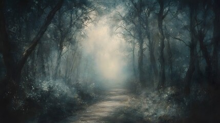 A Tranquil Pathway Winding Through Lush Green Forest Surrounded by Tall Trees and Gentle Sunlight Creating a Peaceful Nature Escape for Wanderers