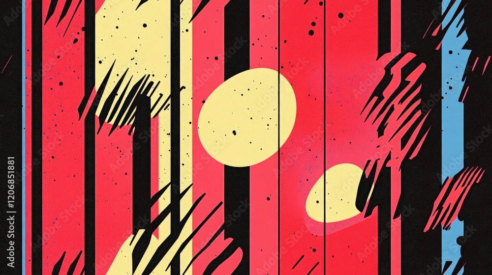 Aufkleber bold red and yellow abstract design with striking lines and patterns