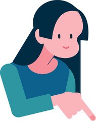 指差しポーズの女性 下を指差す人のイラスト