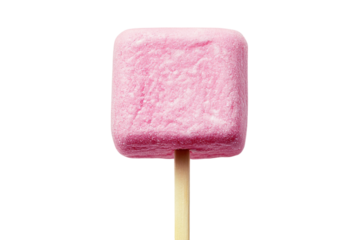 Unique pink cotton candy square on a stick enjoyed at a summer fair