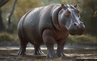 Hippopotamus Standing Near a Lake