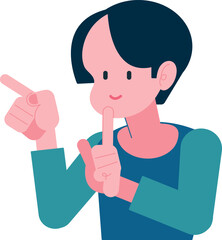 指差しポーズの女性 こっそり横を指差す人のイラスト