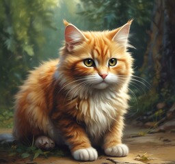 Fototapeta premium Illustration of fluffy cat.